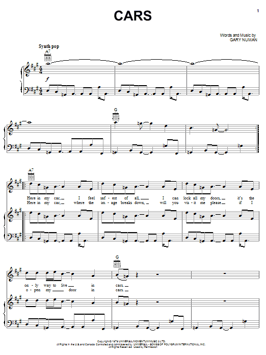 Preview Gary Numan Cars Rock sheet music, notes and chords for Melody Line, Lyrics & Chords, SKU: 185185 Cars sheet music