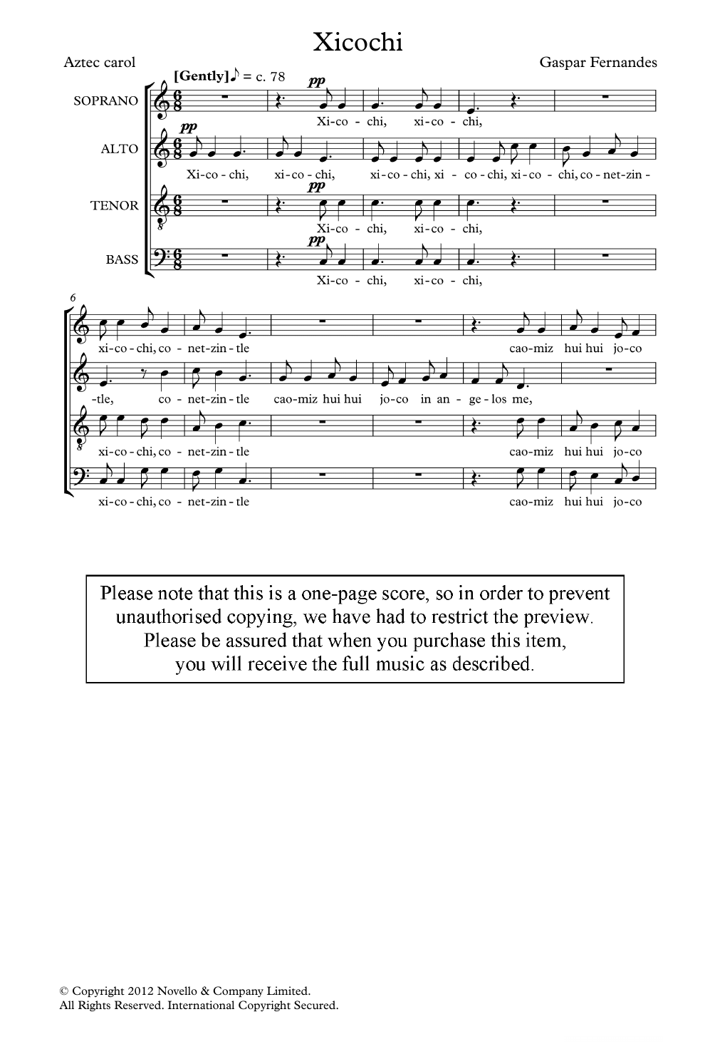 Gaspar Fernandes Xicochi Sheet Music Notes & Chords for Choir - Download or Print PDF