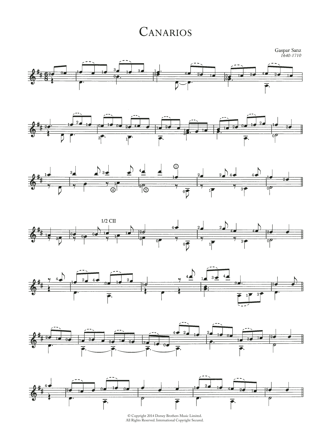 Gaspar Sanz Canarios Sheet Music Notes & Chords for Solo Guitar - Download or Print PDF