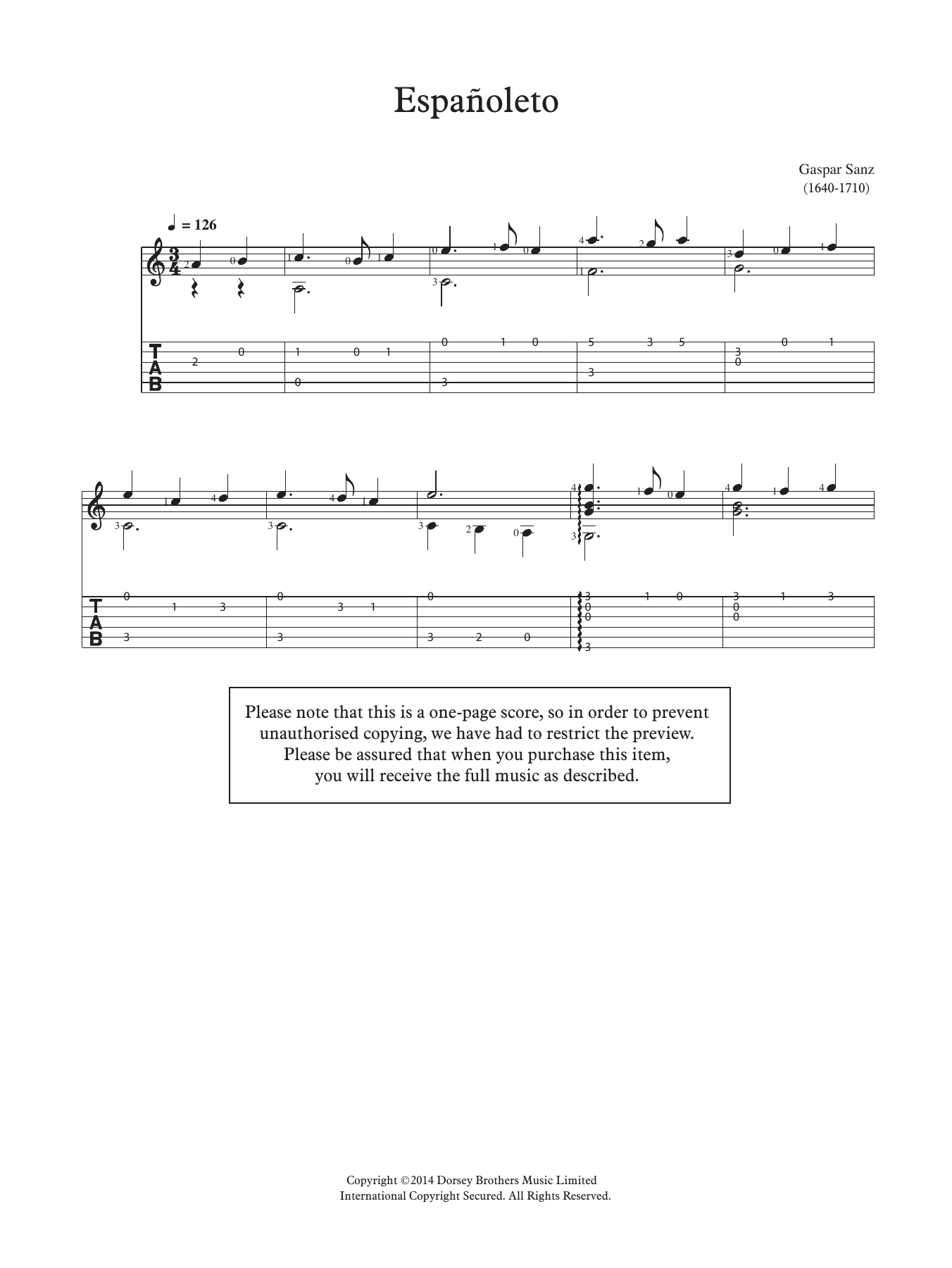 Gaspar Sanz Espanoleto Sheet Music Notes & Chords for Guitar - Download or Print PDF