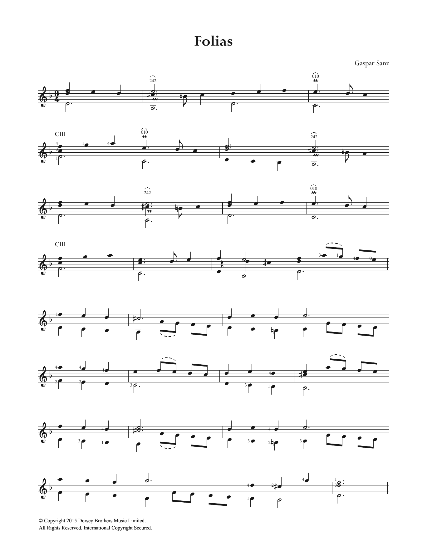 Gaspar Sanz Folias Sheet Music Notes & Chords for Guitar - Download or Print PDF