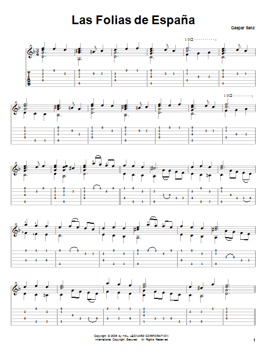 Gaspar Sanz Las Folias de España Sheet Music Notes & Chords for Guitar Tab - Download or Print PDF