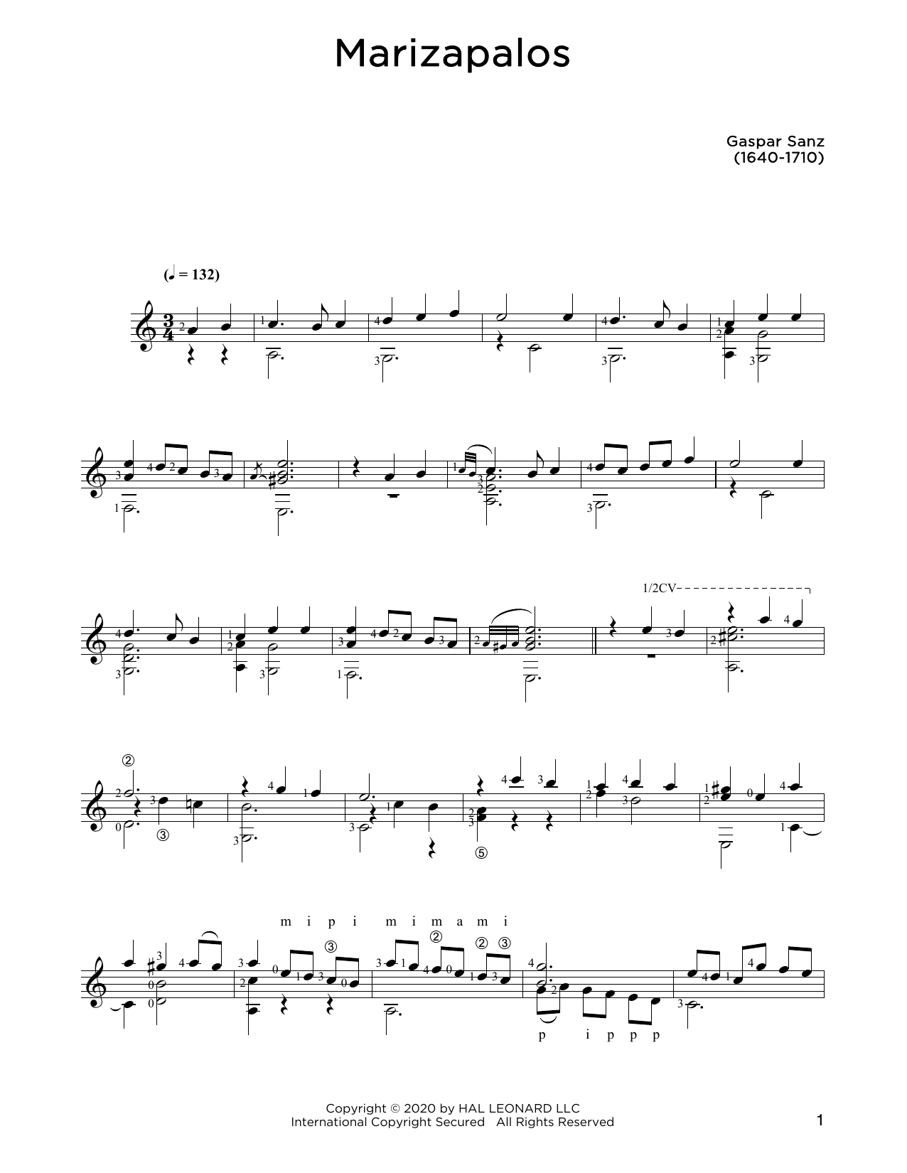 Gaspar Sanz Marizapalos Sheet Music Notes & Chords for Solo Guitar - Download or Print PDF