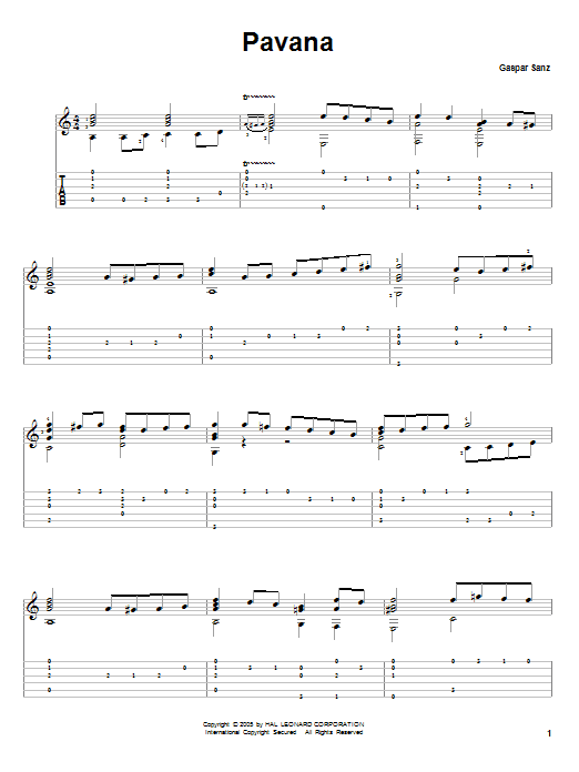Gaspar Sanz Pavana Sheet Music Notes & Chords for Guitar Tab - Download or Print PDF