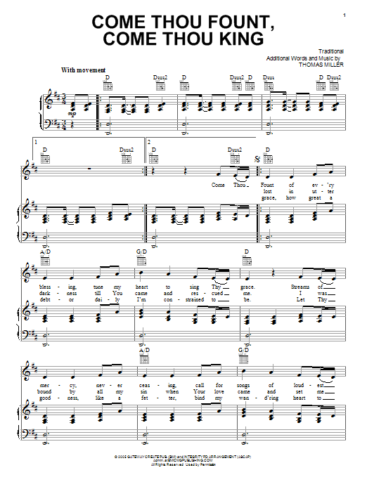 Thomas Miller Come Thou Fount, Come Thou King Sheet Music Notes & Chords for Piano - Download or Print PDF