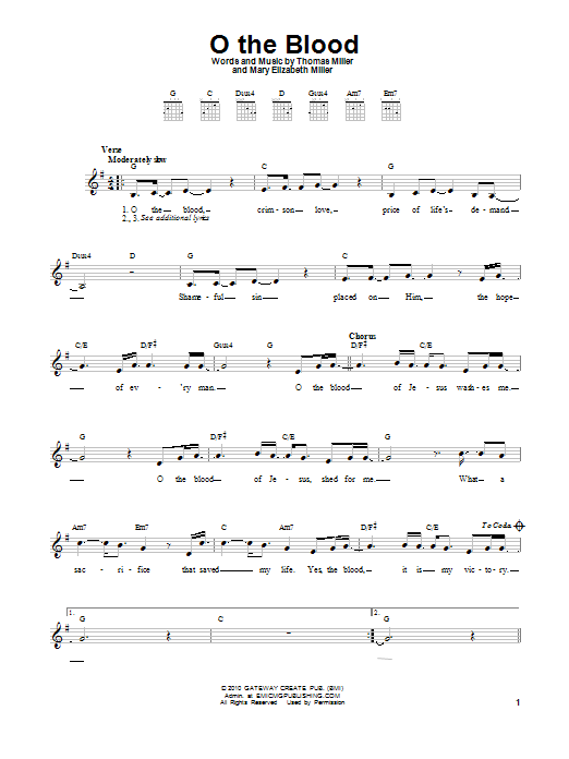 Thomas Miller O The Blood Sheet Music Notes & Chords for Easy Guitar - Download or Print PDF