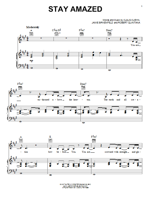 Robert Quintana Stay Amazed Sheet Music Notes & Chords for Piano, Vocal & Guitar (Right-Hand Melody) - Download or Print PDF Robert Quintana Stay Amazed Sheet Music Notes & Chords for Piano, Vocal & Guitar (Right-Hand Melody) - Download or Print PDF