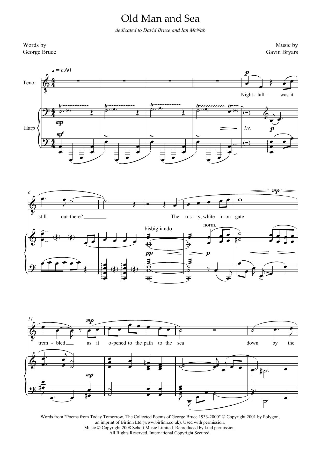 Gavin Bryars Old Man and Sea (for tenor and harp) Sheet Music Notes & Chords for Piano & Vocal - Download or Print PDF