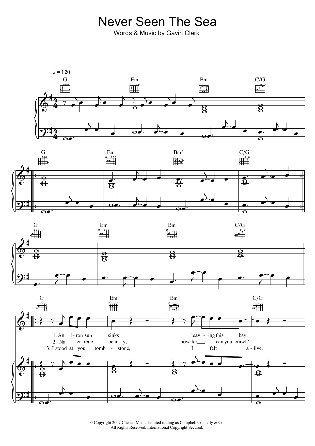 Gavin Clark Never Seen The Sea Sheet Music Notes & Chords for Piano, Vocal & Guitar (Right-Hand Melody) - Download or Print PDF