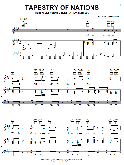 Preview Gavin Greenaway Tapestry Of Nations Film and TV sheet music, notes and chords for Piano, Vocal & Guitar (Right-Hand Melody), SKU: 23673 sheet music, piano notes, chords, guitar tabs, score, transpose, transcribe, how to play, guide, download, learn, tutorial, progression, song, artist, awards, billboard, mtv, vh1, tour, single, album, release