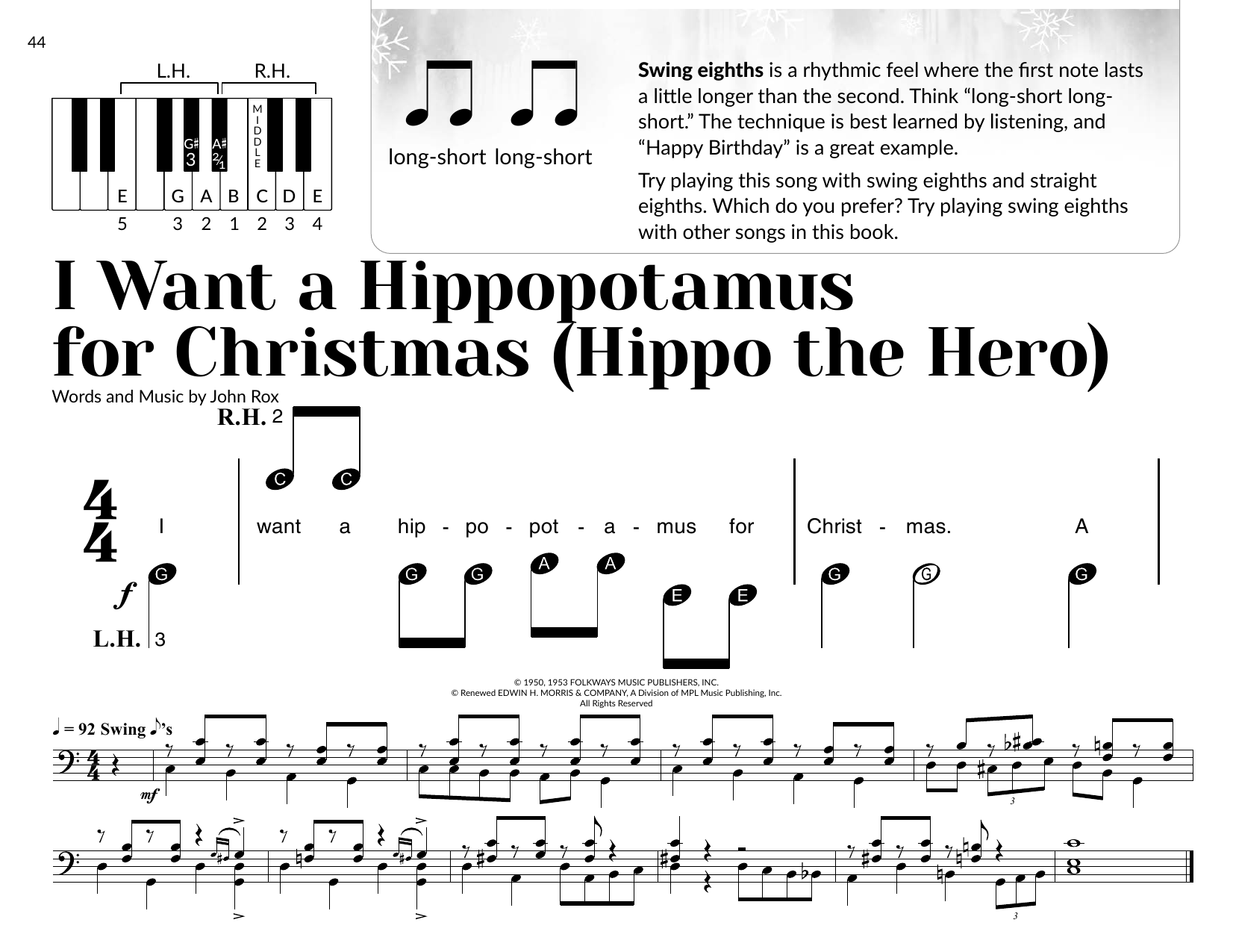 Gayla Peevey I Want A Hippopotamus For Christmas (Hippo The Hero) (arr. Brittany McCorriston) Sheet Music Notes & Chords for Very Beginner Piano - Download or Print PDF