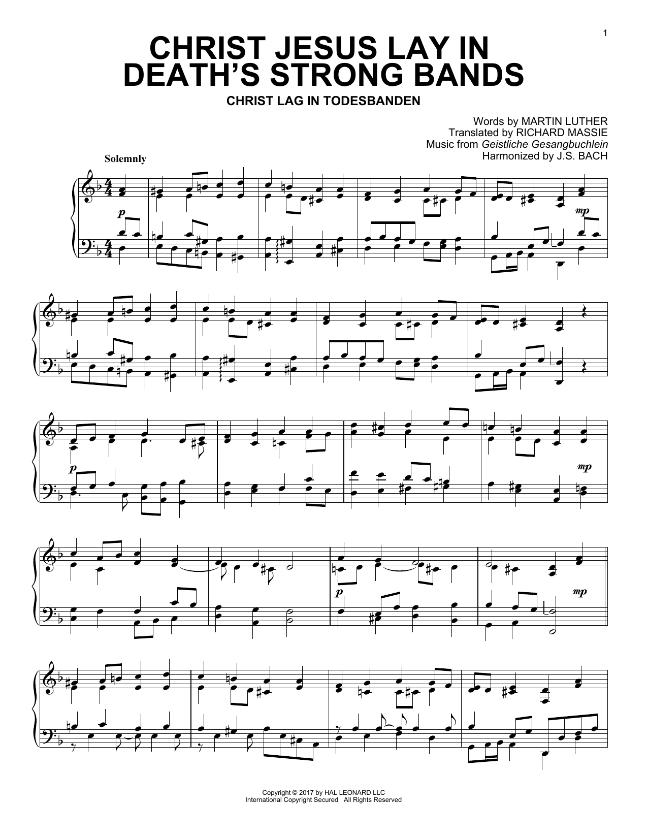 Geistliche Gesangbuchlein Christ Jesus Lay In Death's Strong Bands sheet music notes and chords. Download Printable PDF.