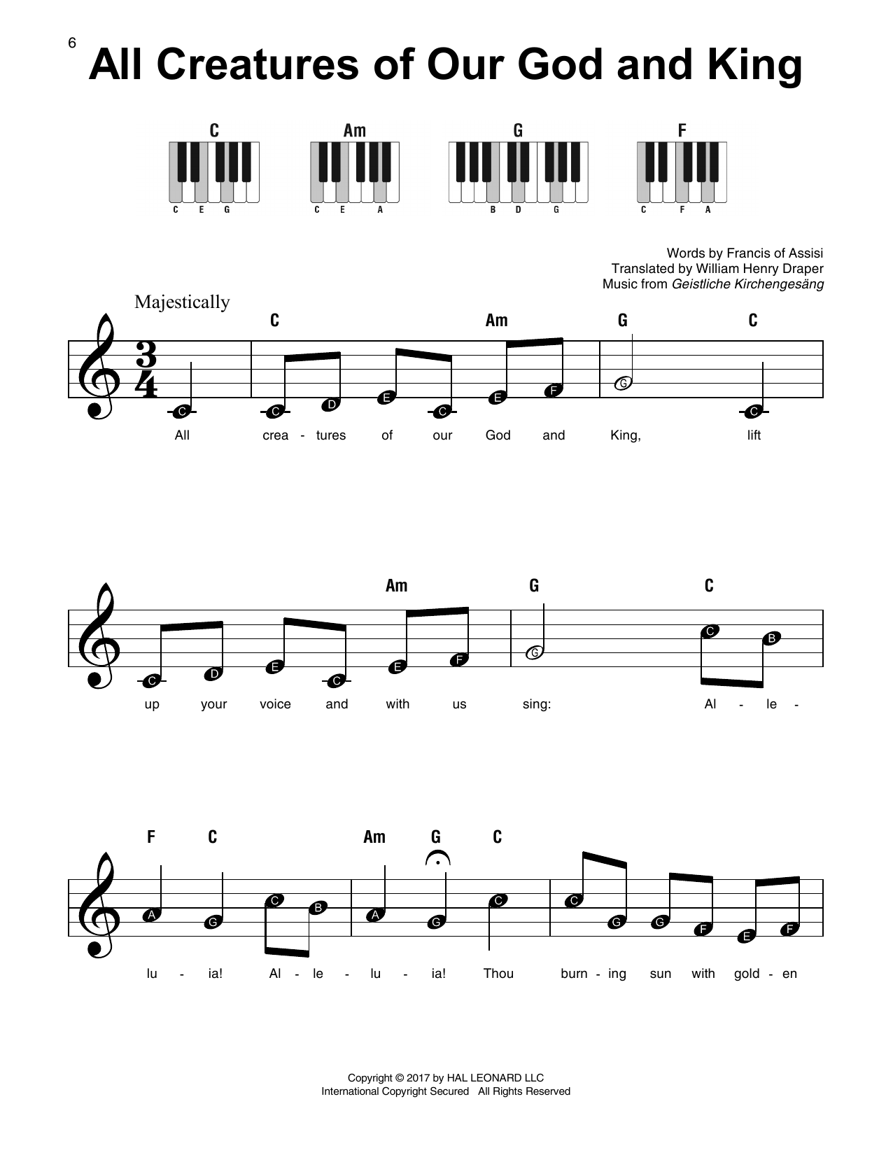 Geistliche Kirchengesang All Creatures Of Our God And King Sheet Music Notes & Chords for Easy Piano - Download or Print PDF