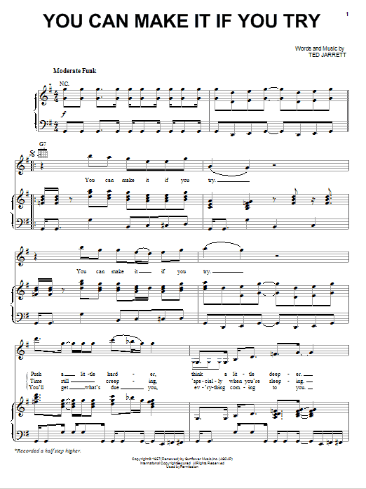 Gene Allison You Can Make It If You Try Sheet Music Notes & Chords for Piano, Vocal & Guitar (Right-Hand Melody) - Download or Print PDF