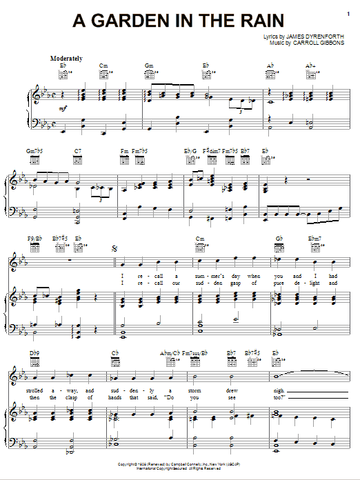 Gene Austin A Garden In The Rain Sheet Music Notes & Chords for Piano, Vocal & Guitar (Right-Hand Melody) - Download or Print PDF