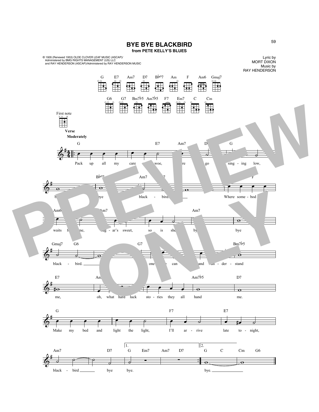 Gene Austin Bye Bye Blackbird Sheet Music Notes & Chords for Mandolin - Download or Print PDF