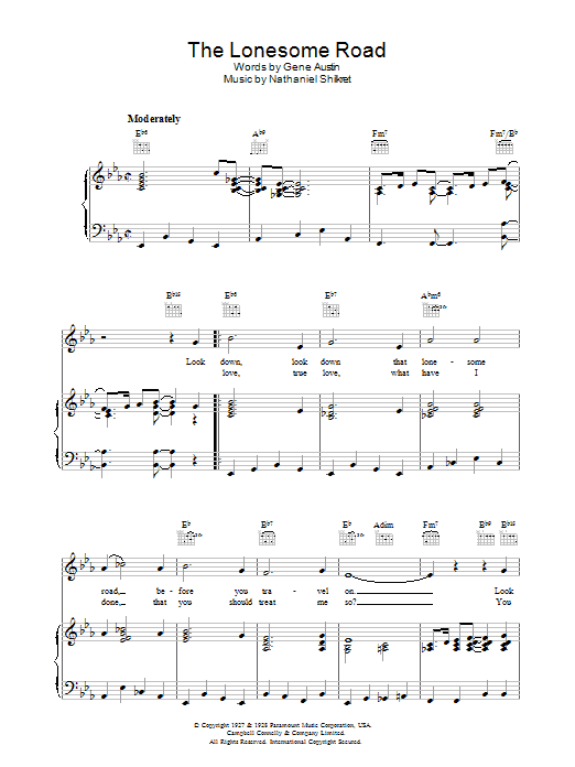 Gene Austin The Lonesome Road Sheet Music Notes & Chords for Piano, Vocal & Guitar (Right-Hand Melody) - Download or Print PDF