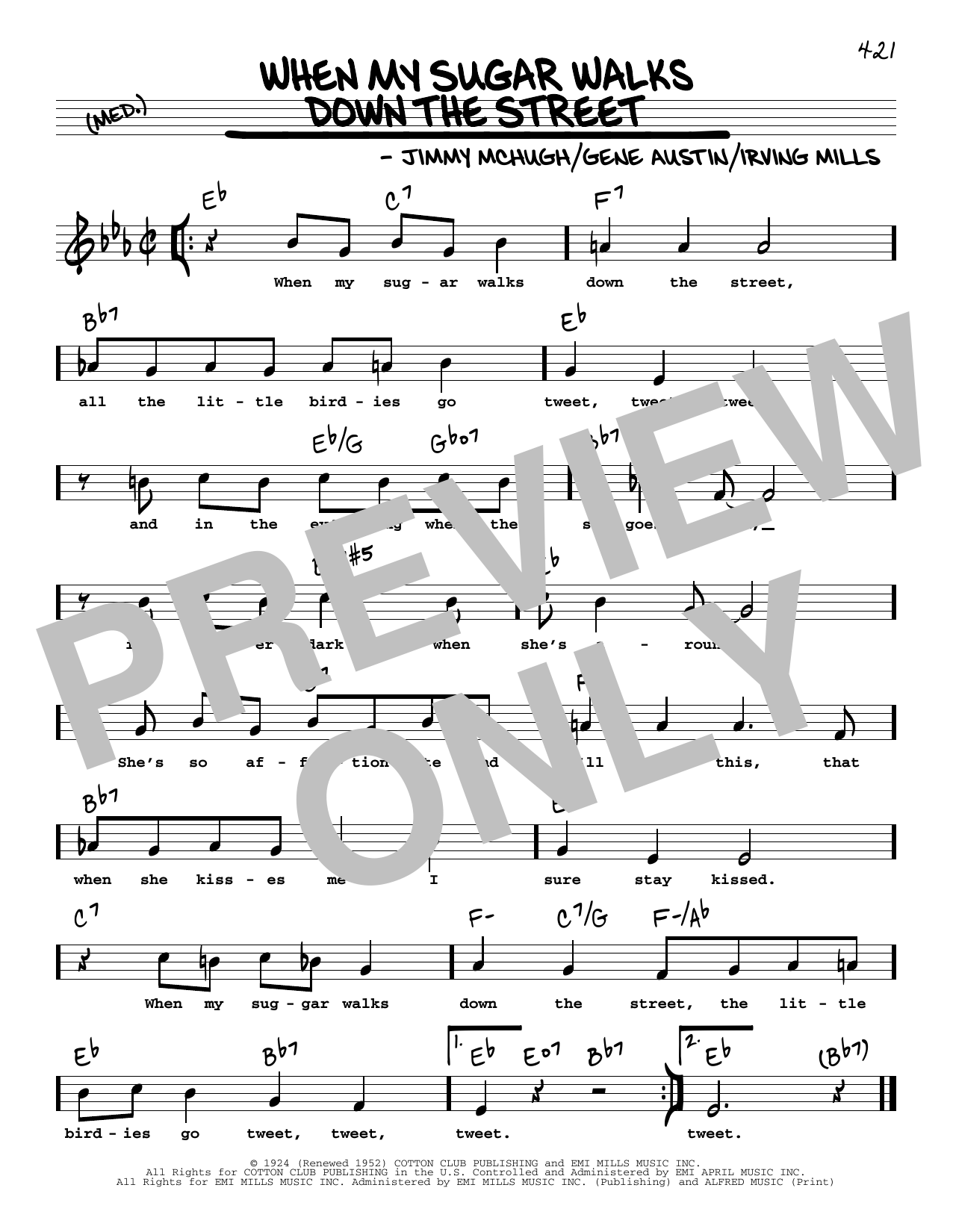 Gene Austin When My Sugar Walks Down The Street (High Voice) Sheet Music Notes & Chords for Real Book – Melody, Lyrics & Chords - Download or Print PDF