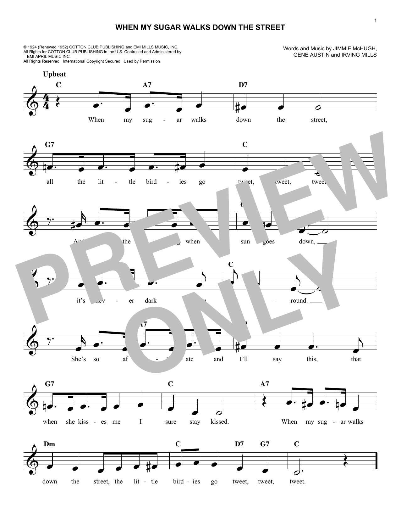 Gene Austin When My Sugar Walks Down The Street Sheet Music Notes & Chords for Melody Line, Lyrics & Chords - Download or Print PDF