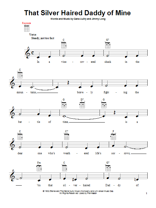 Gene Autry and Jimmy Long That Silver Haired Daddy Of Mine Sheet Music Notes & Chords for Ukulele - Download or Print PDF Gene Autry and Jimmy Long That Silver Haired Daddy Of Mine Sheet Music Notes & Chords for Ukulele - Download or Print PDF