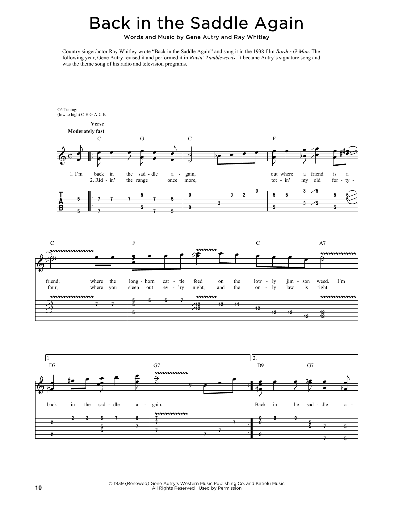 Gene Autry Back In The Saddle Again (arr. Fred Sokolow) Sheet Music Notes & Chords for Guitar Tab - Download or Print PDF