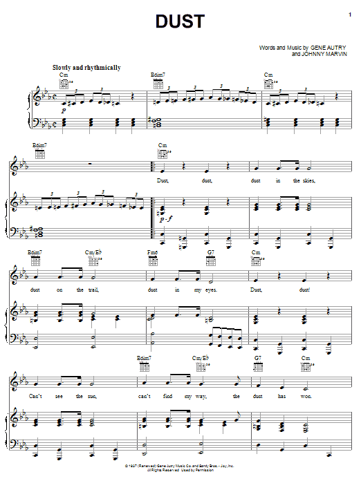 Gene Autry Dust Sheet Music Notes & Chords for Piano, Vocal & Guitar (Right-Hand Melody) - Download or Print PDF Gene Autry Dust Sheet Music Notes & Chords for Piano, Vocal & Guitar (Right-Hand Melody) - Download or Print PDF