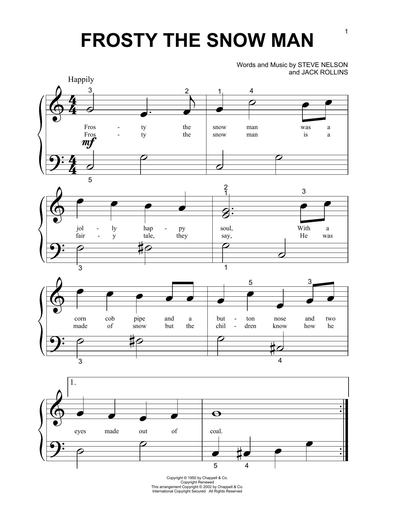 Gene Autry Frosty The Snow Man Sheet Music Notes & Chords for Piano Duet - Download or Print PDF