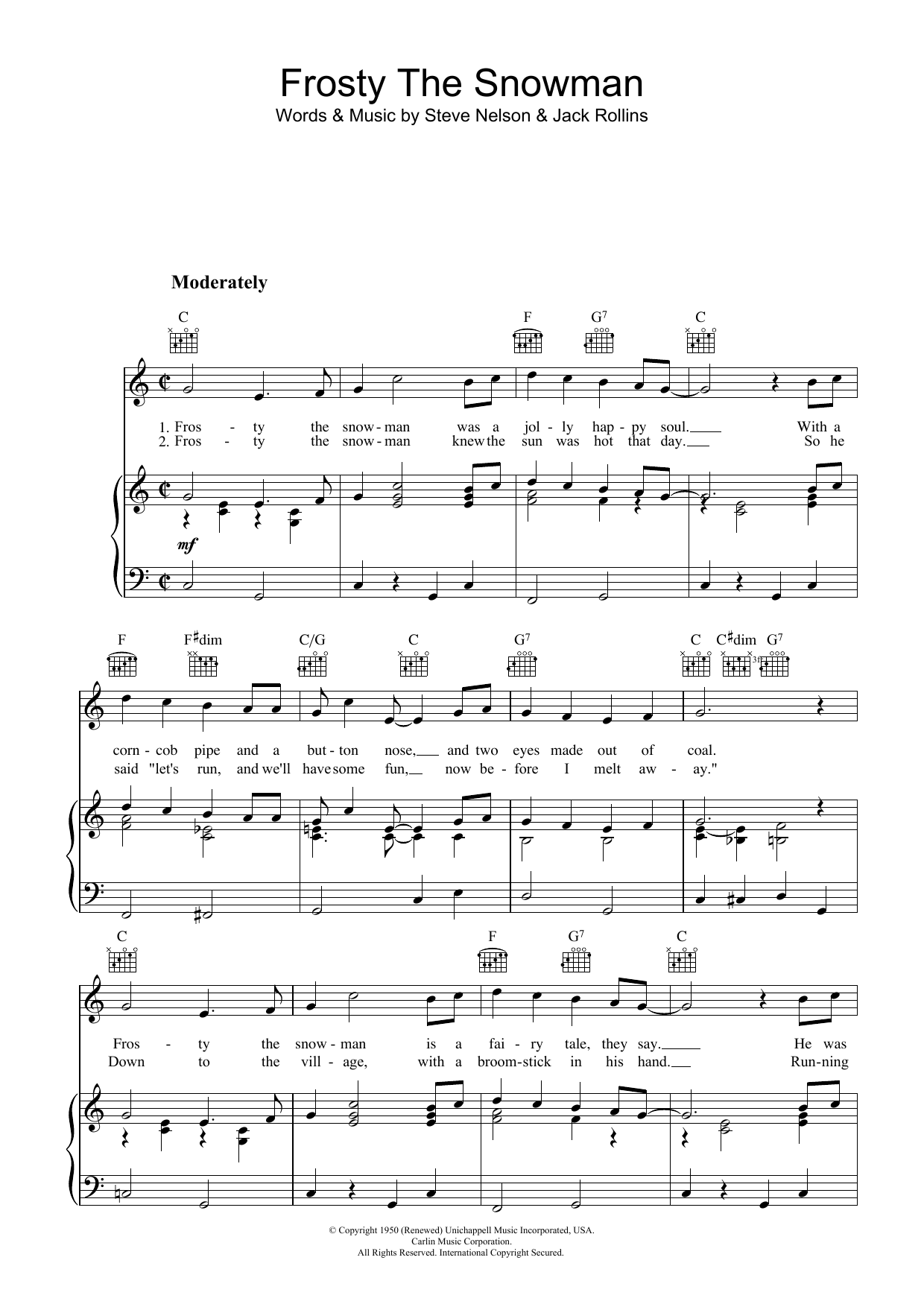 The Ronettes Frosty The Snowman Sheet Music Notes & Chords for Piano, Vocal & Guitar (Right-Hand Melody) - Download or Print PDF