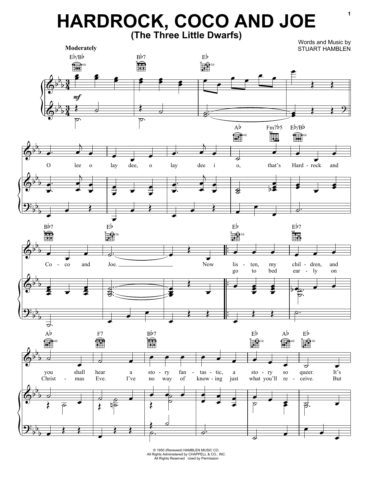 Gene Autry Hardrock, Coco and Joe (The Three Little Dwarfs) Sheet Music Notes & Chords for Piano, Vocal & Guitar (Right-Hand Melody) - Download or Print PDF