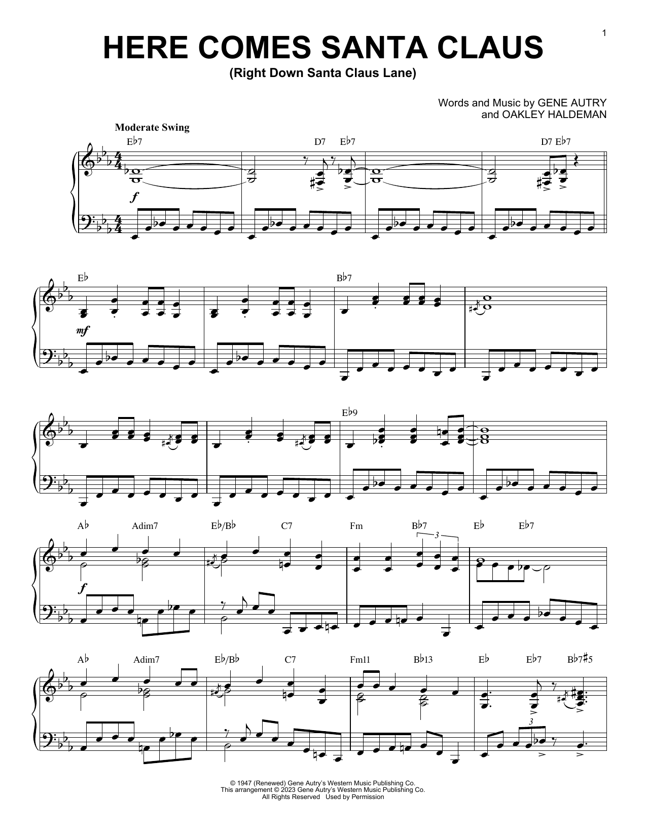 Gene Autry Here Comes Santa Claus [Boogie Woogie version] (arr. Brent Edstrom) Sheet Music Notes & Chords for Piano Solo - Download or Print PDF