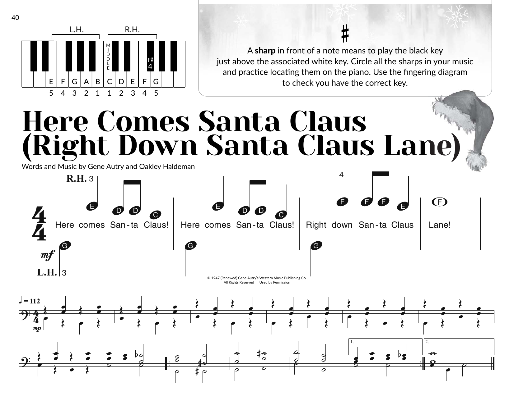 Gene Autry Here Comes Santa Claus (Right Down Santa Claus Lane) (arr. Brittany McCorriston) Sheet Music Notes & Chords for Very Beginner Piano - Download or Print PDF