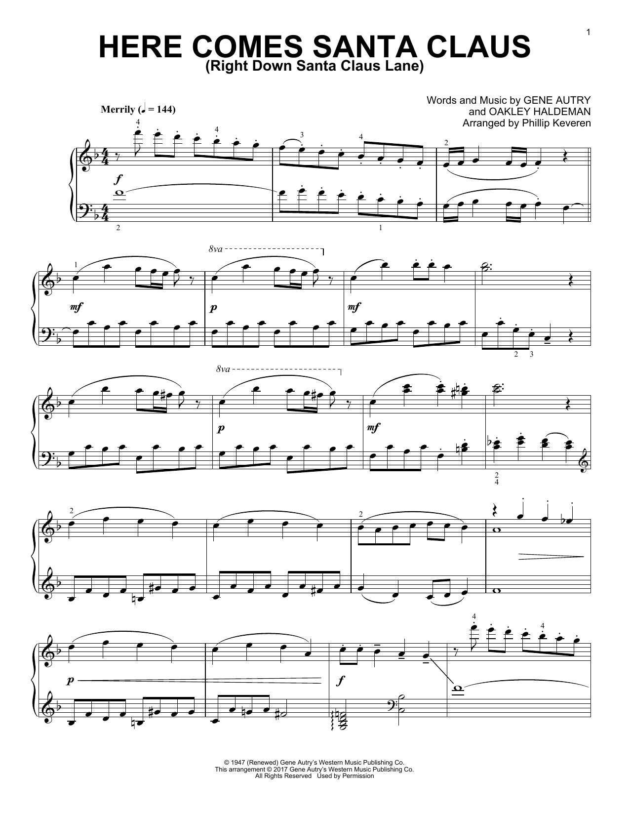 Phillip Keveren Here Comes Santa Claus (Right Down Santa Claus Lane) [Classical version] (arr. Phillip Keveren) Sheet Music Notes & Chords for Piano - Download or Print PDF
