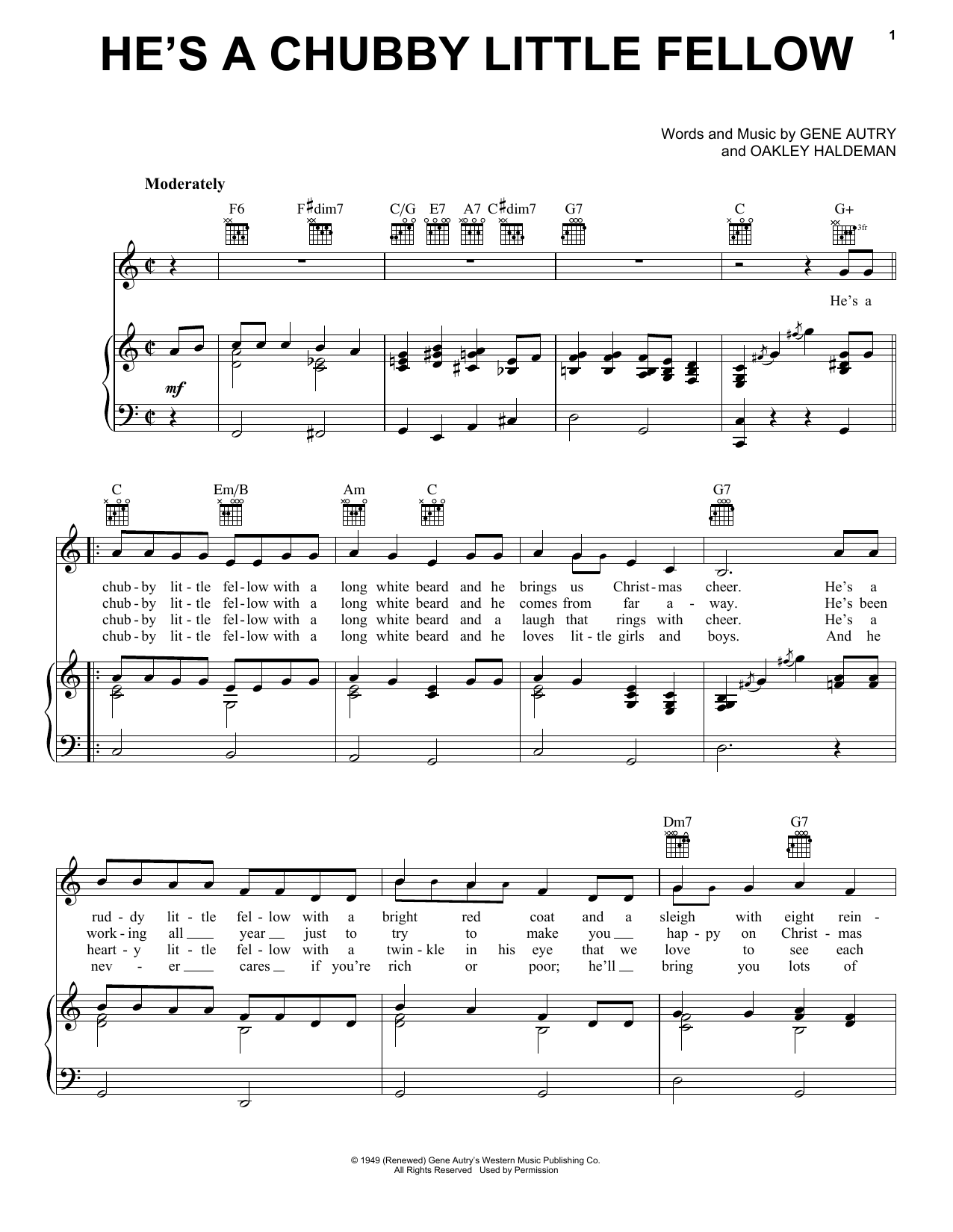 Gene Autry He's A Chubby Little Fellow Sheet Music Notes & Chords for Piano, Vocal & Guitar (Right-Hand Melody) - Download or Print PDF