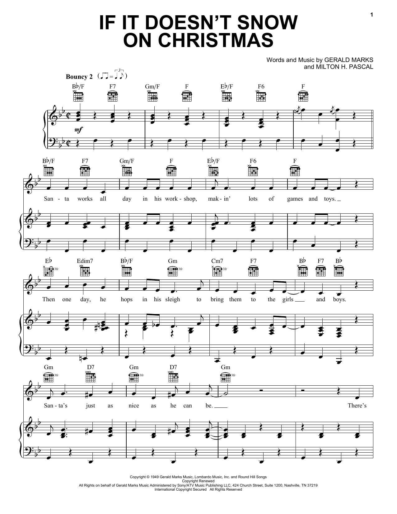 Gene Autry If It Doesn't Snow On Christmas Sheet Music Notes & Chords for Piano, Vocal & Guitar (Right-Hand Melody) - Download or Print PDF