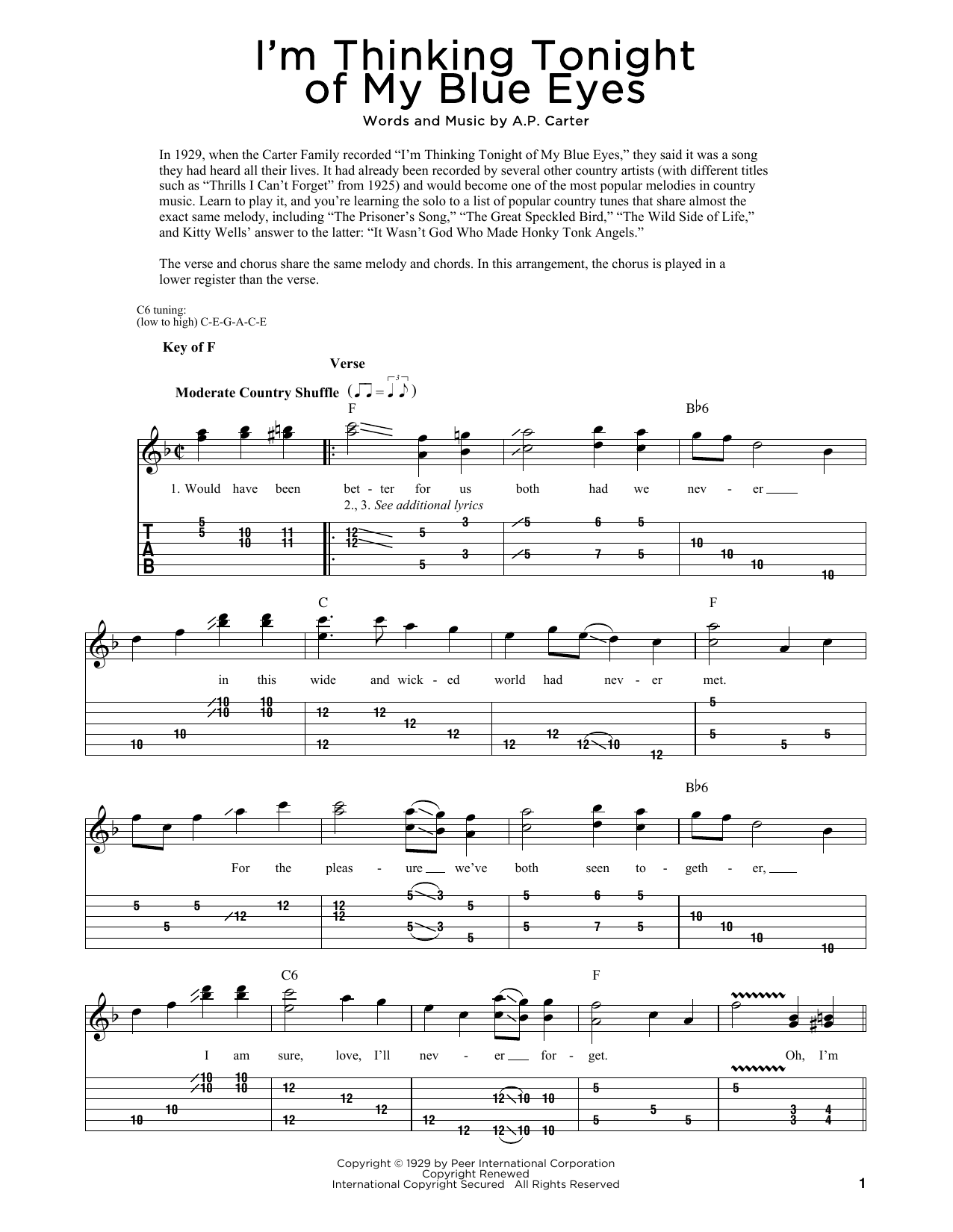 Gene Autry I'm Thinking Tonight Of My Blue Eyes (arr. Fred Sokolow) Sheet Music Notes & Chords for Dobro - Download or Print PDF