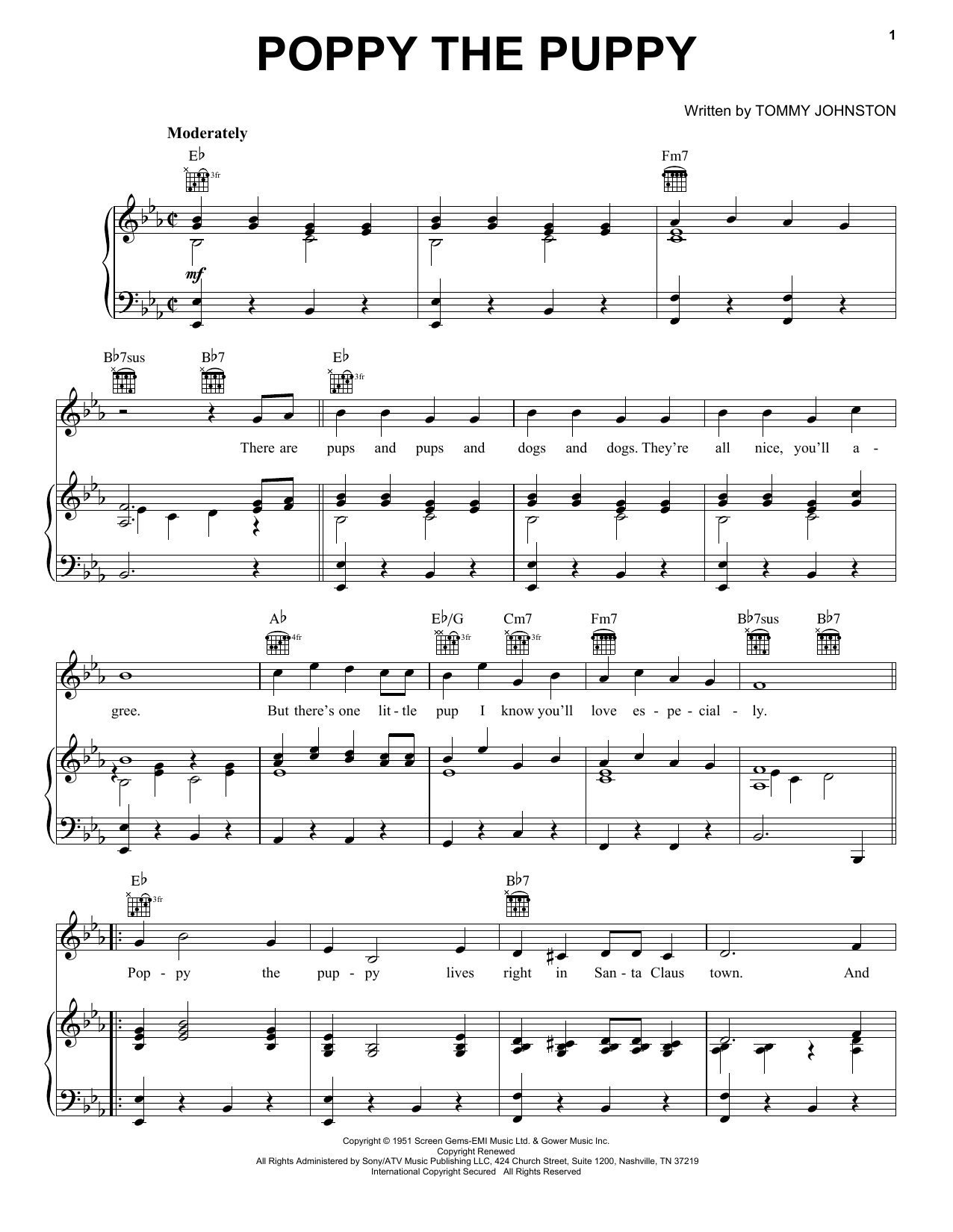 Gene Autry Poppy The Puppy Sheet Music Notes & Chords for Piano, Vocal & Guitar (Right-Hand Melody) - Download or Print PDF
