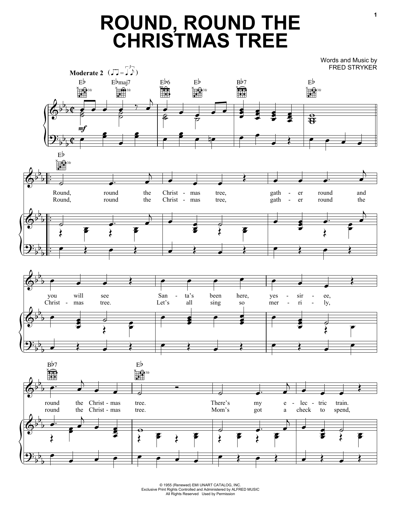 Gene Autry Round, Round The Christmas Tree Sheet Music Notes & Chords for Piano, Vocal & Guitar (Right-Hand Melody) - Download or Print PDF