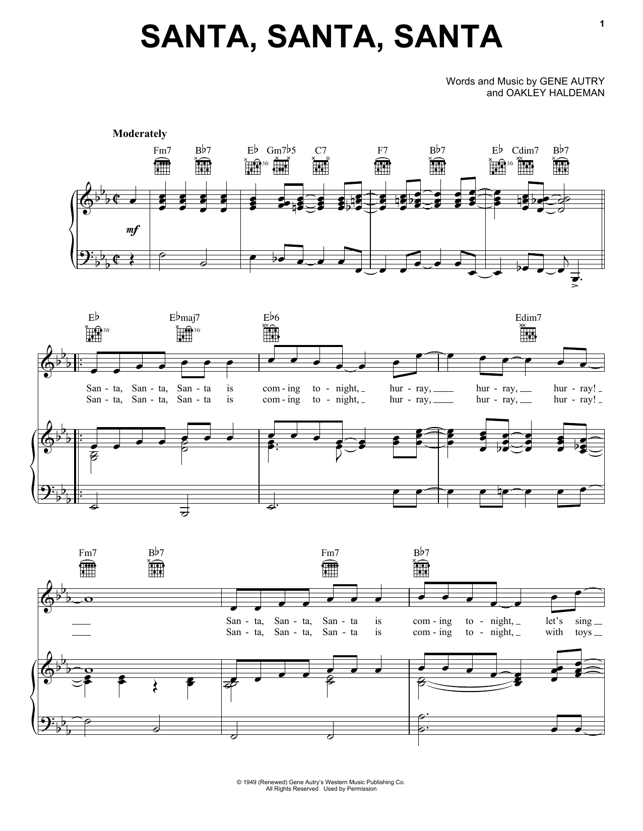 Gene Autry Santa, Santa, Santa Sheet Music Notes & Chords for Piano, Vocal & Guitar (Right-Hand Melody) - Download or Print PDF