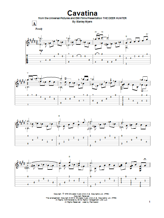Gene Bertoncini Cavatina (from The Deer Hunter) Sheet Music Notes & Chords for Guitar Tab - Download or Print PDF