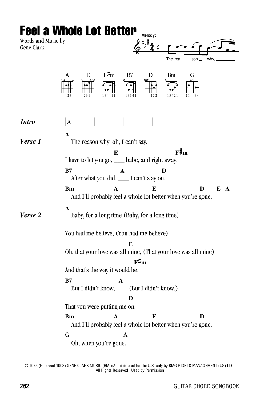 Gene Clark Feel A Whole Lot Better Sheet Music Notes & Chords for Lyrics & Chords - Download or Print PDF