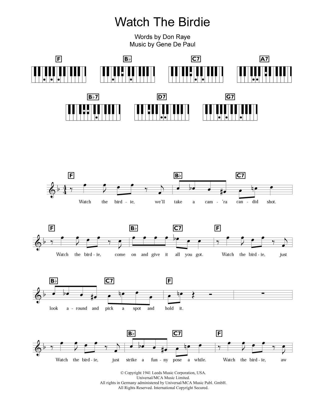 Gene De Paul Watch The Birdie Sheet Music Notes & Chords for Keyboard - Download or Print PDF