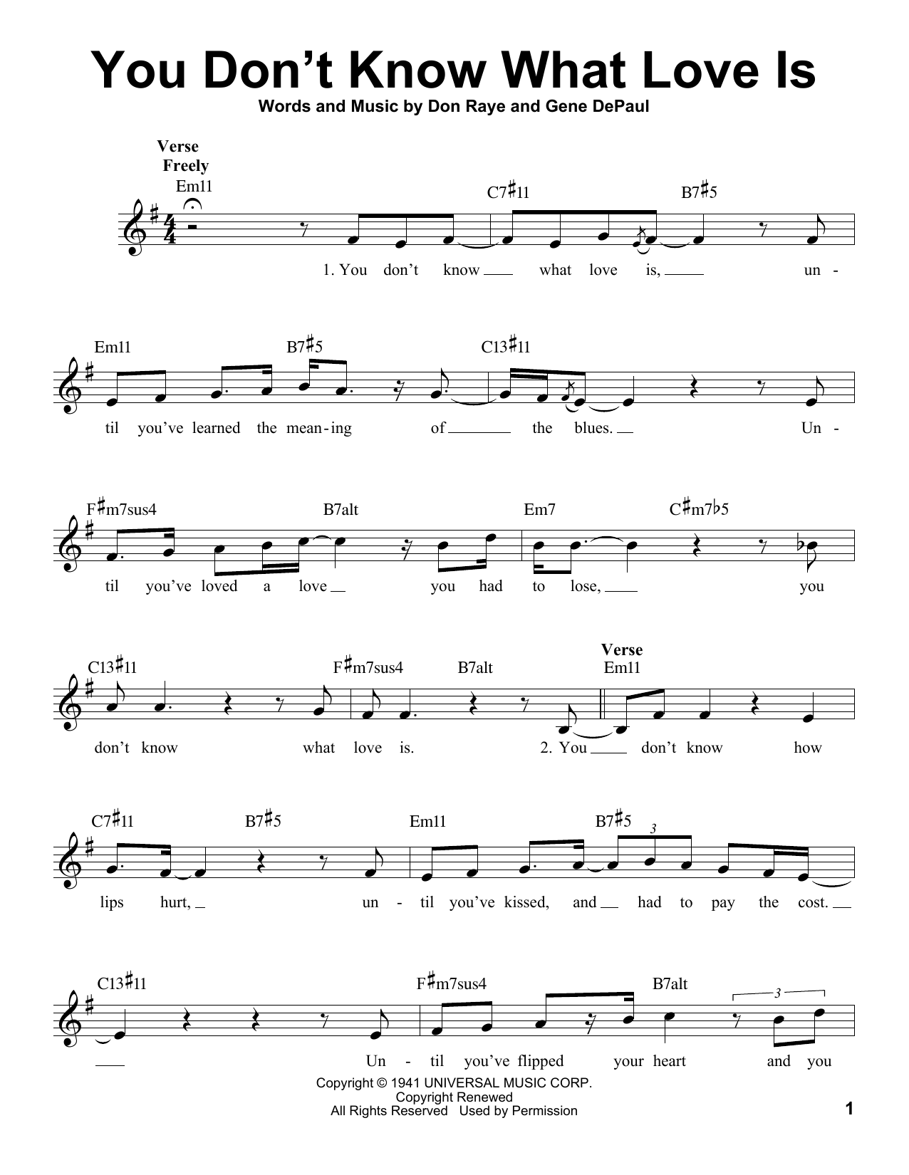 Gene De Paul You Don't Know What Love Is Sheet Music Notes & Chords for Voice - Download or Print PDF