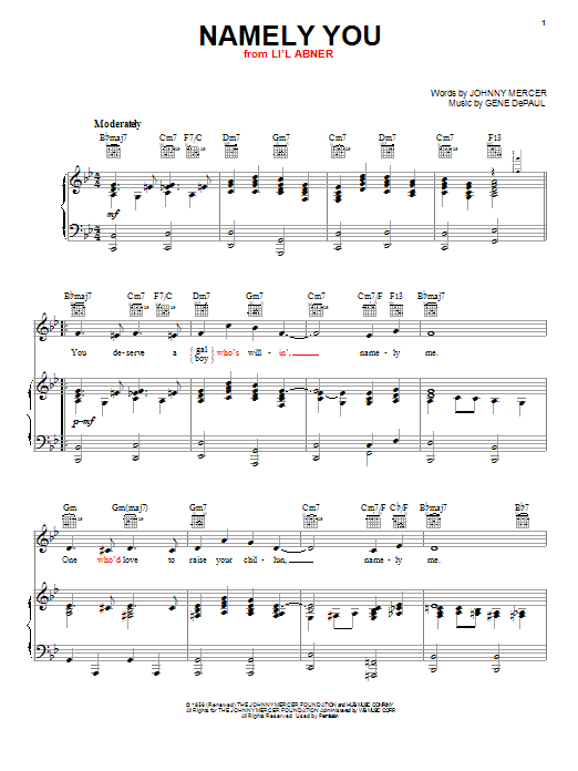 Gene DePaul Namely You Sheet Music Notes & Chords for Piano, Vocal & Guitar (Right-Hand Melody) - Download or Print PDF