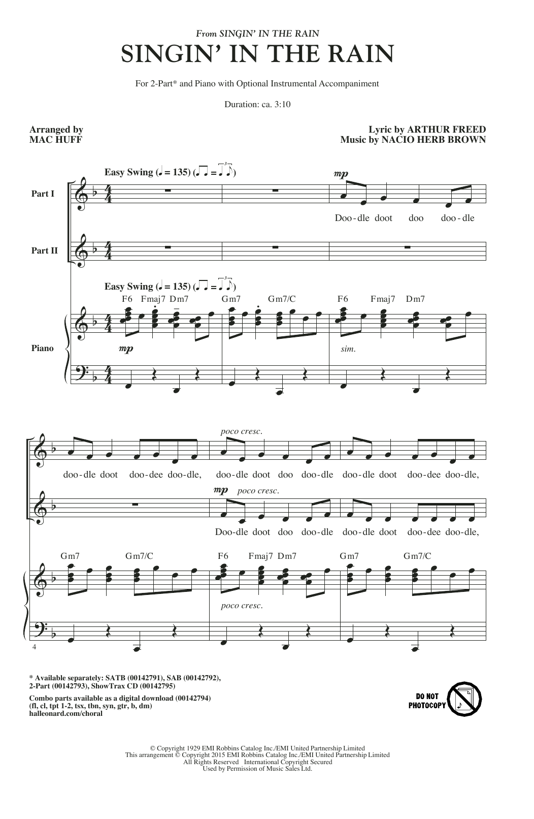 Gene Kelly Singin' In The Rain (arr. Mac Huff) Sheet Music Notes & Chords for SAB - Download or Print PDF
