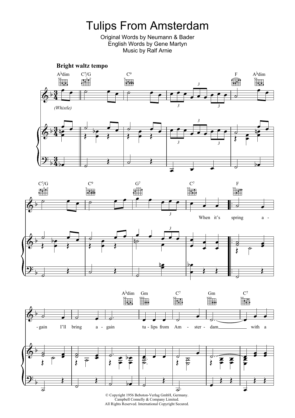 Gene Martyn Tulips From Amsterdam Sheet Music Notes & Chords for Piano, Vocal & Guitar (Right-Hand Melody) - Download or Print PDF
