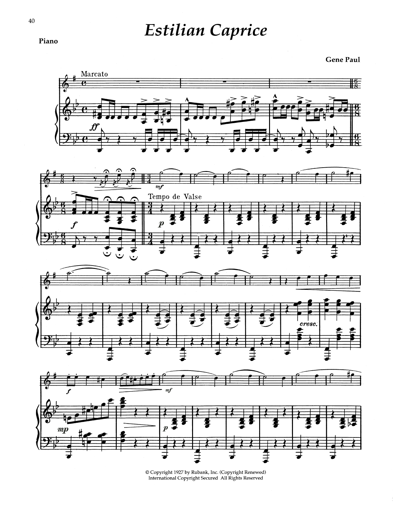 Gene Paul Estilian Caprice Sheet Music Notes & Chords for Alto Sax and Piano - Download or Print PDF