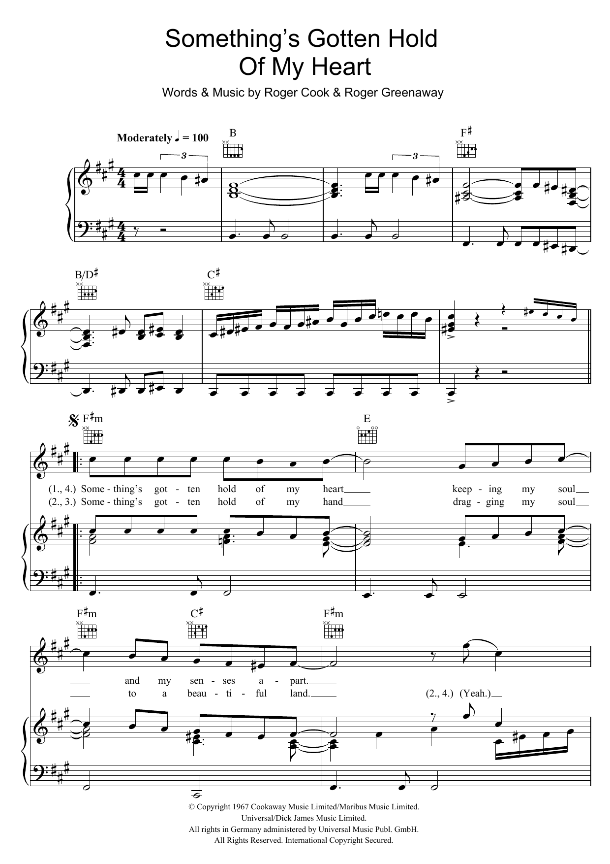 Gene Pitney Something's Gotten Hold Of My Heart Sheet Music Notes & Chords for Piano, Vocal & Guitar (Right-Hand Melody) - Download or Print PDF