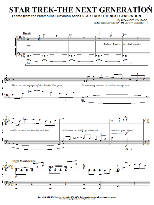 Gene Roddenberry Star Trek - The Next Generation(R) Sheet Music Notes & Chords for Piano - Download or Print PDF