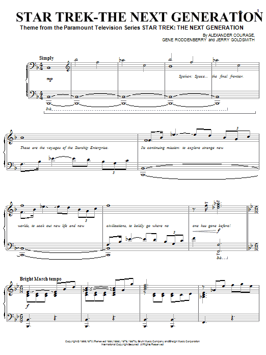Gene Roddenberry Star Trek - The Next Generation(R) sheet music notes and chords. Download Printable PDF.