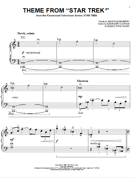 Gene Roddenberry Theme from Star Trek(R) Sheet Music Notes & Chords for Easy Piano - Download or Print PDF